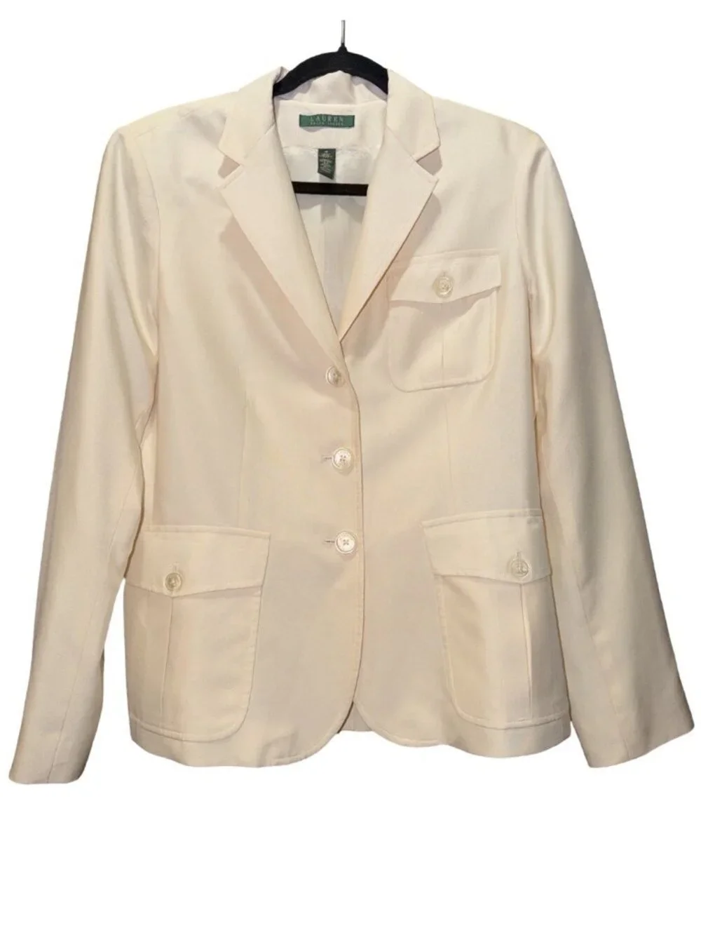 Vtg Ralph Lauren LRL Blazer Jacket 12 100% Silk Ivory Cream Lined Utility Safari